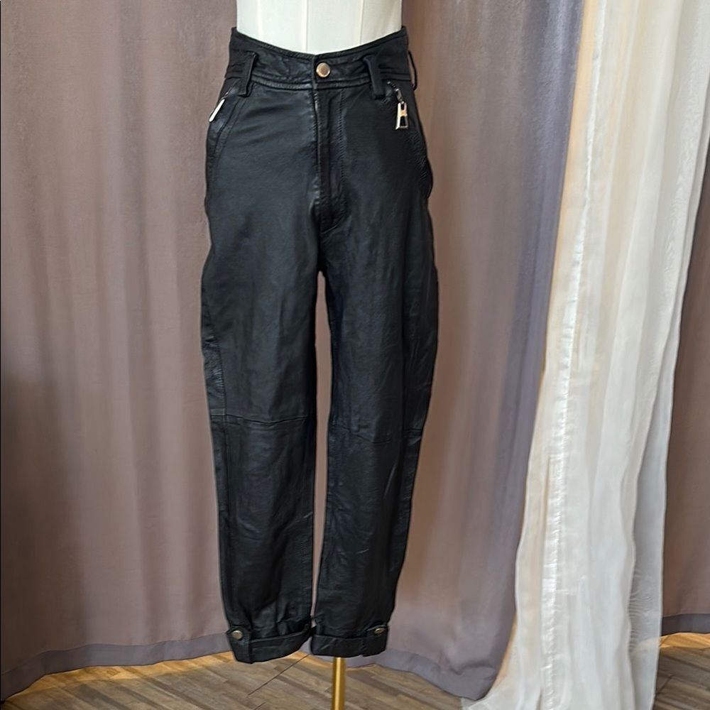 Animale Black genuine Leather Pants with Silver Accents, S